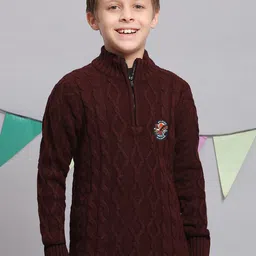 Monte Carlo Boys Cable Knit Mock Neck Half Zipper Acrylic Pullover-picture-36