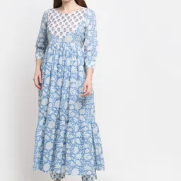 KALINI Women Blue Floral Printed Pure Cotton Kurta with Trouser-picture-15