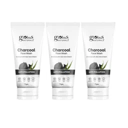 Globus naturals Set of 3 Charcoal Anti Pollution Face Wash with Aloevera & Neem - 75g each image 1