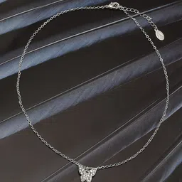 Accessorize Silver-Toned Butterfly Pave Pendant Necklace-image-0