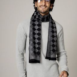 HANDICRAFT PALACE Men Grey & Black Checked Wool Muffler-picture-44