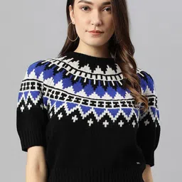 Woods Women Black & Blue Crop Pullover-picture-41