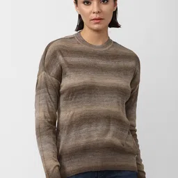 Van Heusen Woman Women Brown & Beige Striped Striped Pullover-image-74