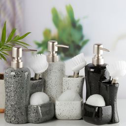 Kookee Grey White 3 piece Abstract Ceramic Soap Dispenser-picture-19