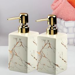 Kookee White & Gold Toned Abstract Ceramic Soap Dispenser-picture-43