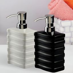 Kookee White & Black 2 Pieces Textured Ceramic Soap Dispensers 400 ml Each-picture-10