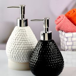 Kookee White & Black 2 Pieces Textured Ceramic Soap Dispensers-picture-10