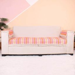 STITCHNEST Pink Jacquard Printed 2-Seater Sofa Cover-picture-0