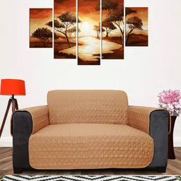 DREAM CARE Beige & Maroon Quilted Reversible 2-Seater Sofa Cover-image-73