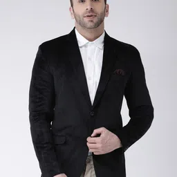 Hangup Men Black Solid Velvet Single-Breasted Blazer-picture-11