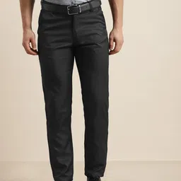 SOJANYA Men Black Smart Straight Fit Solid Formal Trousers-image-98