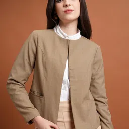 CHIC BY TOKYO TALKIES Brown Checked Double Breasted Causal Blazer-image-68