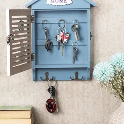 MARKET99 Blue & White Wood House Shaped Key Box-image-63