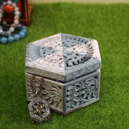 Aapno Rajasthan Grey Textured Hexagonal Jewelry Box Organizer-image-16