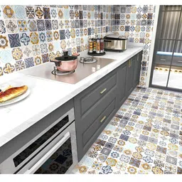 Asian royal White & Grey Printed Self Adhesive Wall Sticker image 1