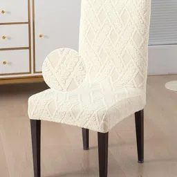 HOKIPO Cream Colored Textured Jacquard 190 GSM Chair Cover image 2