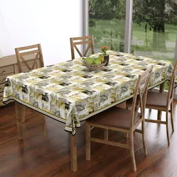 EverHOME Beige Geometric Printed Anti-Skid Rectangle Cotton 4-Seater Table Cover image 3