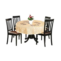 Kuber Industries Cream & Maroon Flower Printed Cotton Round Table Cover image 2