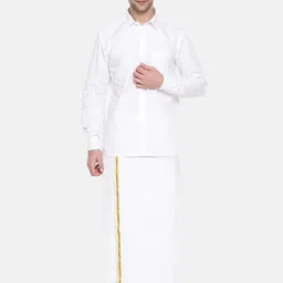 Ramraj Men Pack Of 2 Pure Cotton Dhoti With Zari Border image 2