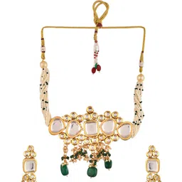 Silvermerc Designs Gold-Plated Kundan Studded & Pearls Beaded Jewellery Set image 2