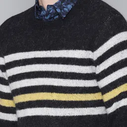 Antony Morato Men Black & White Striped Woollen Pullover image 5