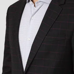 Peter England Elite Men Black Checked Single Breasted Blazer image 4