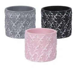 TAYHAA Black & Pink 3 Pieces Leaf Textured Ceramic Indoor Planter image 3