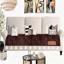 THROWPILLOW Brown & Off White Durable Tasseled Sofa Cover image 4