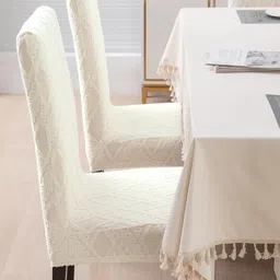 HOKIPO Cream Colored Textured Jacquard 190 GSM Chair Cover image 3
