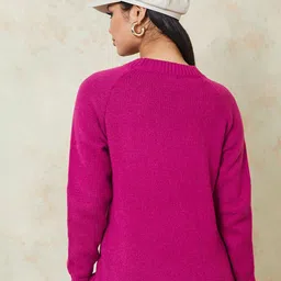 Styli Women Magenta Self Design Pullover Sweater image 3