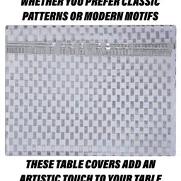Kuber Industries Silver-Toned & White Geometric Printed Anti-Skid 4-Seater Table Cover image 4