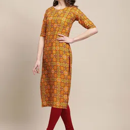 7threads KALINI Women Pack Of 2 Black & Mustard Yellow Ethnic Motifs Printed Crepe Kurta image 3