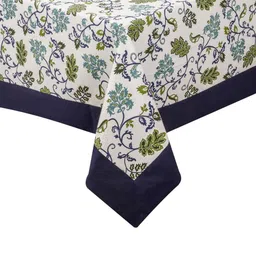 SHADES of LIFE Blue & White Printed Cotton 6-Seater Table Cover image 3