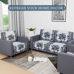Kuber Industries Blue & White Printed Cotton Sofa Cover image 2