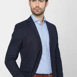 SELECTED Men Navy Blue Checked Single Breasted Blazer image 4