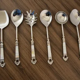 mfu-made for you Designer Serving Spoon Set Golden & Silver Feather Antique Handle Design Brass Serving Spoon Set image 5