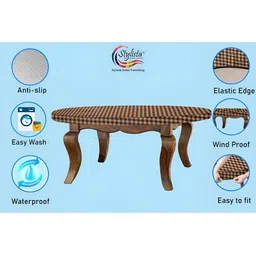 Stylista Beige & Brown Checked Waterproof Elastic Round 2 Seater Table Cover image 4