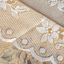 Kuber Industries Cream & Maroon Flower Printed Cotton Round Table Cover image 4