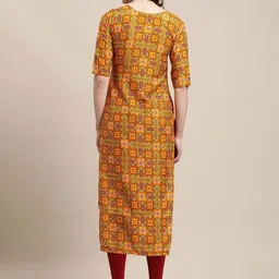 7threads KALINI Women Green & Mustard Yellow Pack Of 2 Ethnic Motifs Printed Crepe Kurta image 5