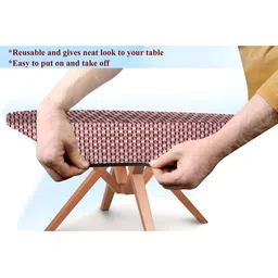 Stylista Pink & Peach Geometric Printed Waterproof Elastic Round 4 Seater Table Cover image 4