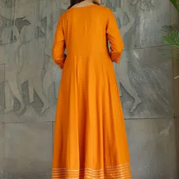 Anouk Mustard Floral Embroidered Anarkali Kurta With Trousers & Dupatta image 5