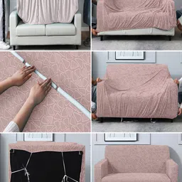 Cortina Pink Geometric Printed 2-Seater Sofa Cover image 5