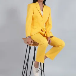 Talethread Notched Lapel Collar Cotton Single Breasted Blazer image 5