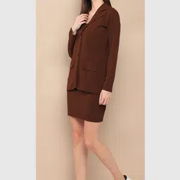 her by invictus Brown Solid Top With Skirt & Blazer-picture-28