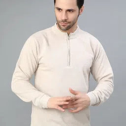 v-mart Men Solid High Neck Beige Sweater image 2