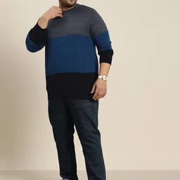 Sztori Plus Size Men Acrylic Colourblocked Pullover image 4