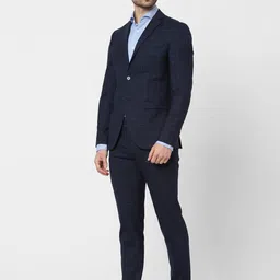 SELECTED Men Navy Blue Checked Single Breasted Blazer image 2