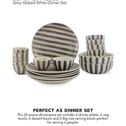 vareesha Crosswalk Grey Striped White Ceramic 20 Pc Dinner Set image 5