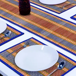 HOKIPO Madurkathi 7 Pieces Blue & Red Geometric Table Placemats image 4