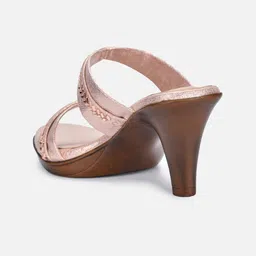 VALIOSAA Rose Gold Embellished Ethnic Block Sandals with Laser Cuts image 4